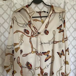 Collared and Patterned Blouse